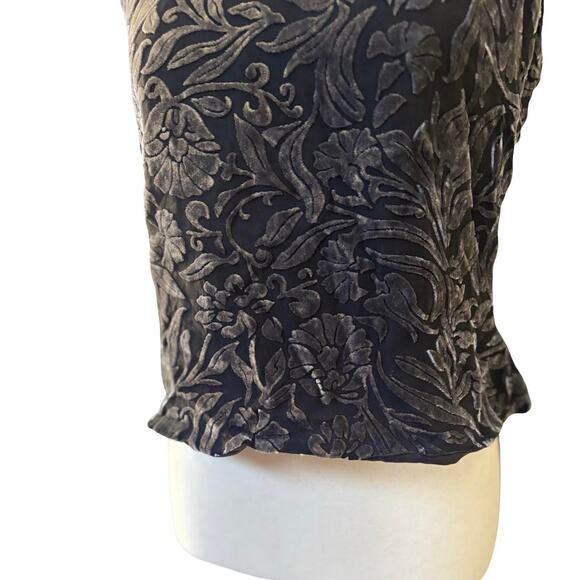 90'S‎ VTG. SILK VELVET OPEN BACK FLORAL TOP SMALL - Picture 5 of 8
